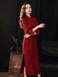 Modern Chinese Qipao, Chinese Cheongsam, warm winter qipao, wedding dress, Bridal dress, gift for her, 3/4 Sleeve, mandarin collar