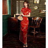 Modern Chinese Qipao, Chinese Cheongsam, Red qipao, Evening Dress, Ball Gowns, mandarin collar, golden prints