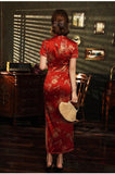 Modern Chinese Qipao, Chinese Cheongsam, Red qipao, Evening Dress, Ball Gowns, mandarin collar, golden prints
