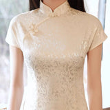 Traditional Chinese dress, Chinese Cheongsam, cream color qipao, mandarin collar