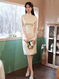 Traditional Chinese dress, Chinese Cheongsam, cream color qipao, mandarin collar