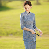 Modern Chinese Qipao, Chinese Cheongsam, 3/4 sleeve,  evening Qipao