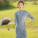 Modern Chinese Qipao, Chinese Cheongsam, 3/4 sleeve,  evening Qipao