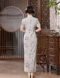 Modern Chinese Qipao, Chinese Cheongsam, light gray floral Dress, Ball Gowns, spring dress