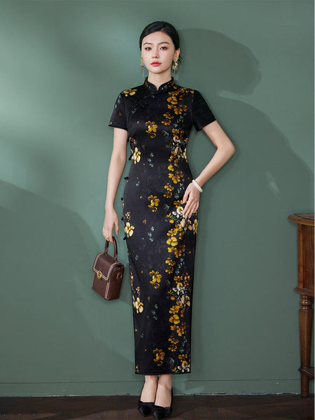 Modern Chinese Qipao, Evening Dress, Silk qipao, black floral qipao QipaoMood Modern Chinese Qipao, Evening Dress, Silk qipao, black floral qipao QipaoMood
