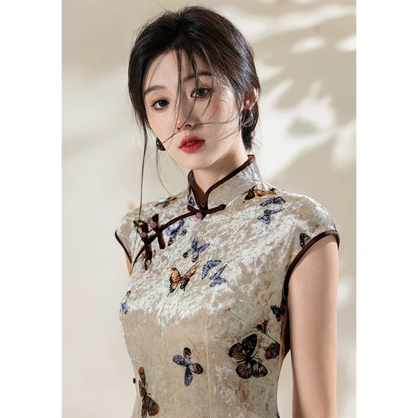 Chinese Cheongsam, velvet qipao, Evening Dress, Ball Gown