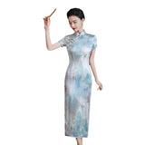 Kostenlose Änderung, traditionelles chinesisches Qipao-Kleid, Cheongsam aus Maulbeerseide, knielanges Kleid 的副本 的副本