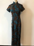 Qipao chinois moderne, robe Cheongsam chinoise, qipao jacquard bleu, robes de bal, col mandarin