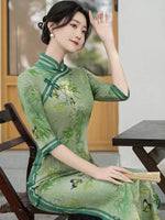 Modern Chinese Qipao, Chinese Cheongsam Dress, Evening Dresses, green color Dresses