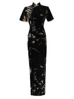 Elegant Chinese qipao，Chinese Cheongsam Dress, Evening Dress, Ball Gowns, Long Evening Dress, mandarin collar, bamboo pattern