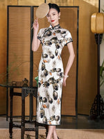 Qipao chinois moderne, Long Cheongsam, Qipao en soie, robe de soirée, robe de bal, couleur florale, manches courtes