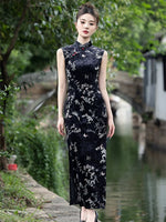 Modern Chinese qipao，Chinese Cheongsam Dress, Evening Dress, sleeveless velvet qipao