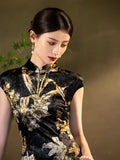 Modern Chinese qipao, Chinese Cheongsam, Ball Gowns, Long Evening Dress, black floral qipao