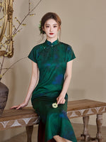 Modern Chinese Qipao, Evening Dress, teal color, ball gowns