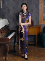 Qipao chinois moderne, cheongsam en soie de mûrier, robe de soirée, qipao de couleur violette