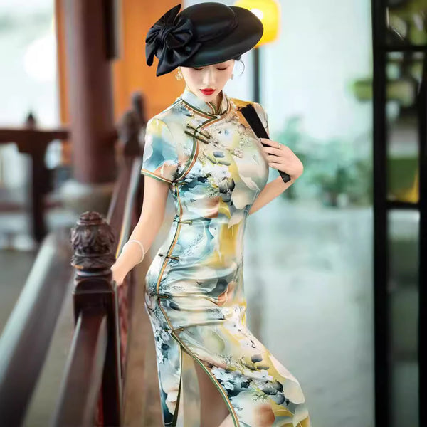 cheongsam dress qipao Modern Chinese Qipao, Long Cheongsam, Silk Qipao, Evening Dress, ball – QipaoMood