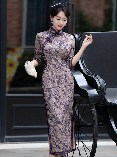 long sleeve qipao dress Velvet Slim-Fit Modern Chinese Style Qipao Dress