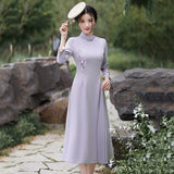 Modern Aodai, Knee length Cheongsam, aodai qipao, flower pattern