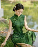 Modern Chinese Qipao dress, sleeveless qipao, Evening Dress, green qipao