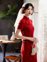 Modern Chinese qipao, Chinese Cheongsam,  Red lace qipao,  wedding qipao