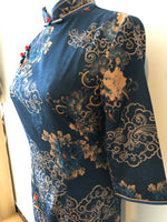 Qipao chinois moderne, robe Cheongsam chinoise, qipao bleu marine foncé, robes de bal, manches 3/4, col mandarin