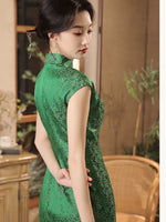 Modern Chinese qipao, green jacquard Cheongsam, Evening Dress, Silk qipao, Spring dress
