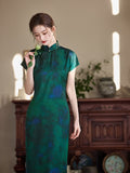 Modern Chinese Qipao, Evening Dress, teal color, ball gowns