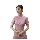 Qipao chinois moderne, Cheongsam en soie de mûrier, qipao en soie rose, robe de printemps