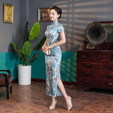 Robe Qipao chinoise moderne, cheongsam en soie de mûrier, couleur bleu clair, qipao du soir