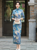 Modern Chinese Qipao dress,  light blue floral dress, Evening Dress