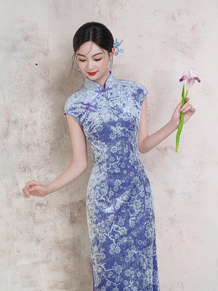 Modern Chinese Qipao, Chinese Cheongsam Dress, Evening Dresses, Ball Gowns, purple velvet qipao 3XL Modern Chinese Qipao, Chinese Cheongsam Dress, Evening Dresses, Ball Gowns, purple velvet qipao 3XL