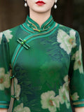 Modern Chinese Qipao, Chinese Cheongsam, 3/4 sleeve, Evening Dress, mandarin collar