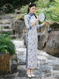 Modern Chinese Qipao, Evening Dresses, autumn qipao, floral qipao, 3/4 sleeve