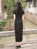 Traditional Chinese dress, Chinese Cheongsam Dress, Evening Dresses, Ball Gowns, black jacquard qipao, mandarin collar