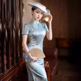 Kostenlose Änderung, traditionelles chinesisches Qipao-Kleid, Cheongsam aus Maulbeerseide, knielanges Kleid 的副本 的副本