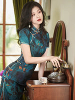 Modern Chinese Qipao, Chinese Cheongsam Dress, blue floral Dresses, Ball Gowns