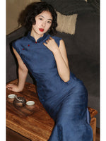 Modern Chinese Qipao dress,  sleeveless qipao, blue color qipao