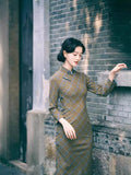 Modern Chinese Qipao, Evening Dresses, autumn qipao, plaid pattern qipao, 3/4 sleeve