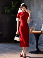 Modern Chinese qipao, Chinese Cheongsam,  Red lace qipao,  wedding qipao