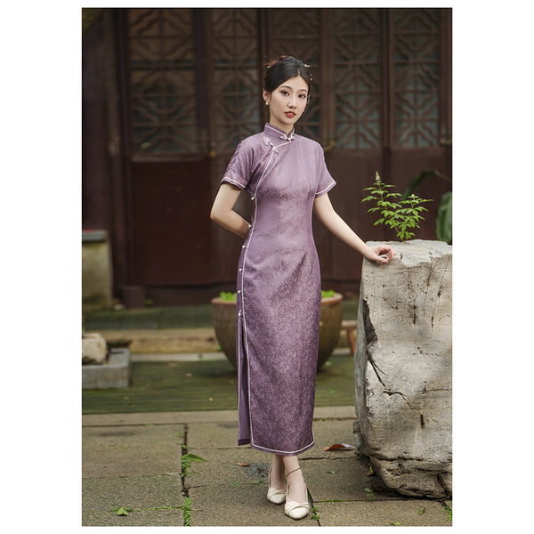 Traditionelles chinesisches Kleid, Cheongsam aus Maulbeerseide, Magnolienblumenmuster, Seiden-Qipao, Frühlingskleid, Mandarinkragen