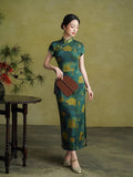 Traditional Chinese dress, Chinese Cheongsam, green floral qipao, Ball Gowns