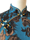Modern Chinese qipao, Chinese Cheongsam Dress, blue jacquard qipao, Ball Gowns, mandarin collar