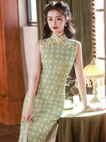 Chinese Cheongsam, green qipao, Evening Dress, Ball Gown, Sleeveless summer qipao