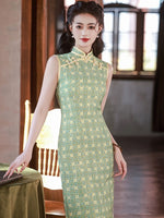 Chinese Cheongsam, green qipao, Evening Dress, Ball Gown, Sleeveless summer qipao