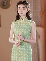 Chinese Cheongsam, green qipao, Evening Dress, Ball Gown, Sleeveless summer qipao