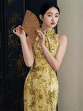 Traditional Chinese dress, Long Qipao, summer halterneck qipao, 3 color options