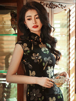 Chinese Cheongsam, black qipao, Evening Dress, Ball Gown, Sleeveless summer qipao