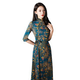 Modern Aodai, Knee length Cheongsam, aodai qipao, flower pattern, mandarin collar