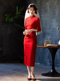 Modern Chinese Qipao, Chinese Cheongsam, tea ceremony lace qipao, Red qipao, wedding qipao