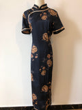 Modern Chinese qipao, Chinese Cheongsam Dress, dark navy blue jacquard qipao, Ball Gowns, mandarin collar